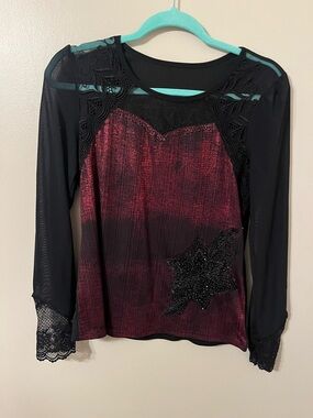 Red and black lace shirt